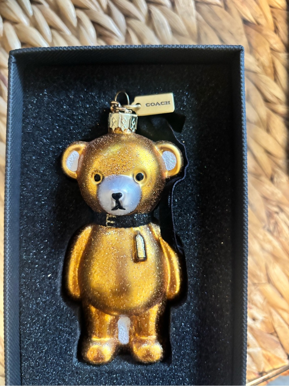 Coach Metallic Gold Teddy Bear Ornament with Branded Tag